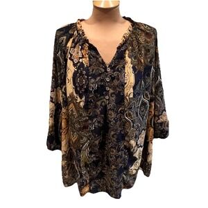 Fig & Flower Paisley Blouse Fall Colors Popover‎ Boho Colorful Peasant